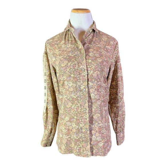 Vintage 70s or 80s Turtlebax Size 7/8 Floral Button-Up Shirt Lace - Picture 1 of 11